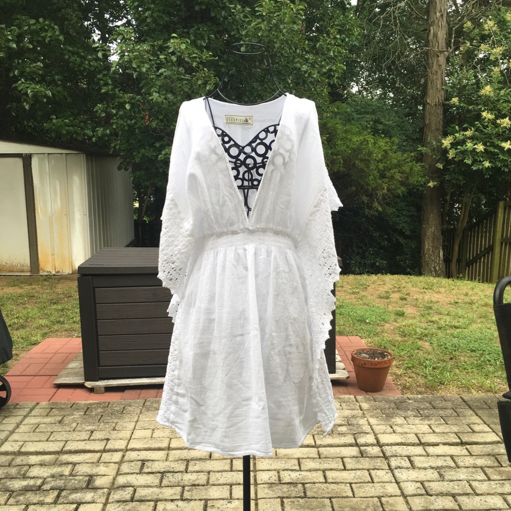 White Crochet Sleeve Boho Tunic Resort Wear